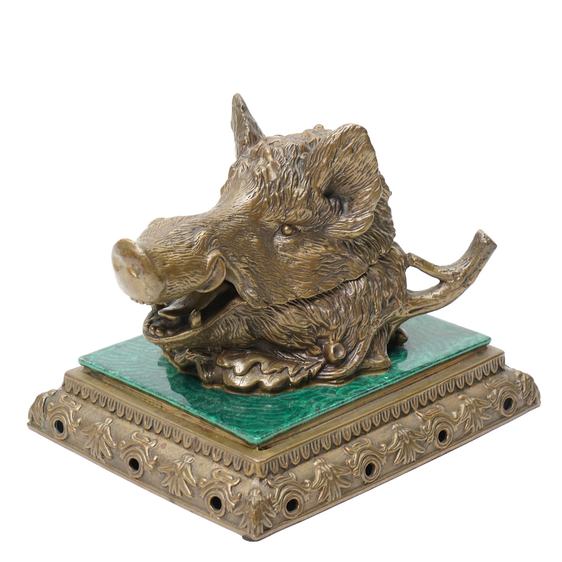 Novelty single inkwell in the form of a Boars head, H14cm W18cm 