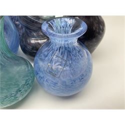 Collection of green/blue Caithness glass vases, to include mottled and swirl designs, largest 20cm (26)