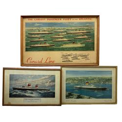 Vintage Cunard Line posters - 'The Largest Passenger Fleet on the Atlantic' and 'RMS Carinthia'; 'SS United States' Flagship of the United States Lines max 62cm x 97cm (3)