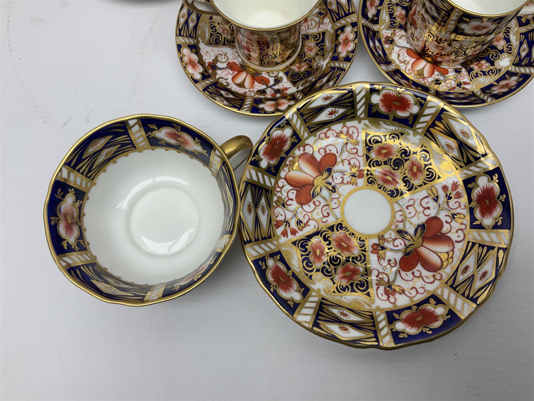 Six Royal Crown Derby cups and saucers all in imari pattern 2451, in various shapes  