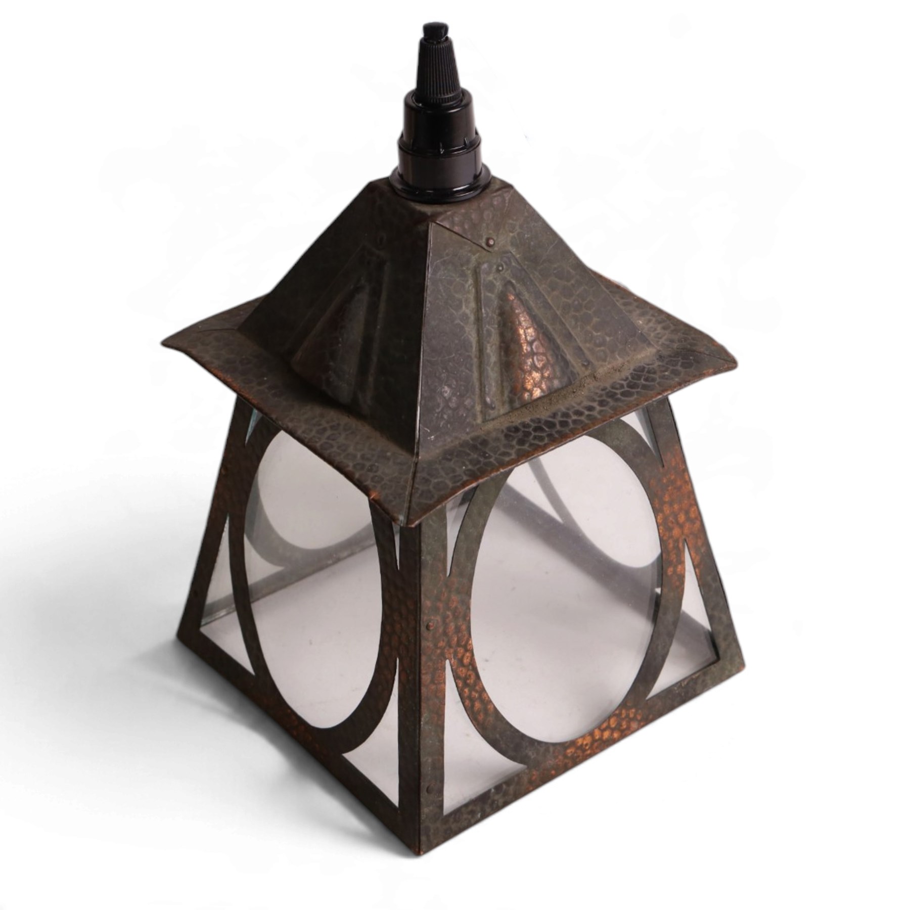 Arts and Crafts copper lantern, with a crocodile skin effect to the copper, H21cm 
