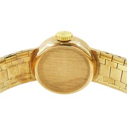 Tissot ladies 9ct gold manual wind wristwatch, silvered dial with baton hour markers, London 1973, on integral 9ct gold bracelet