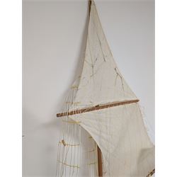 Large wooden model ship of a three-masted schooner, H117cm, W163cm, with stand
