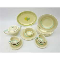  Susie Cooper banded tea set for four no. 698 and Clarice Cliff oval platter   
