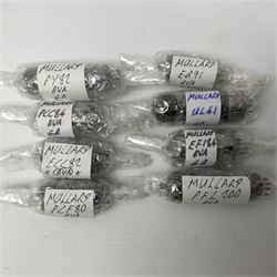 Collection of Mullard thermionic radio valves/vacuum tubes, including PY500, PFL200, EF80, PC88, PCL86, etc approximately 60 as per list, unboxed