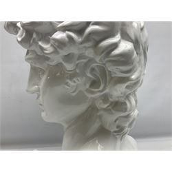 Large bust of Michelangelo's David in glossy white finish, H57cm