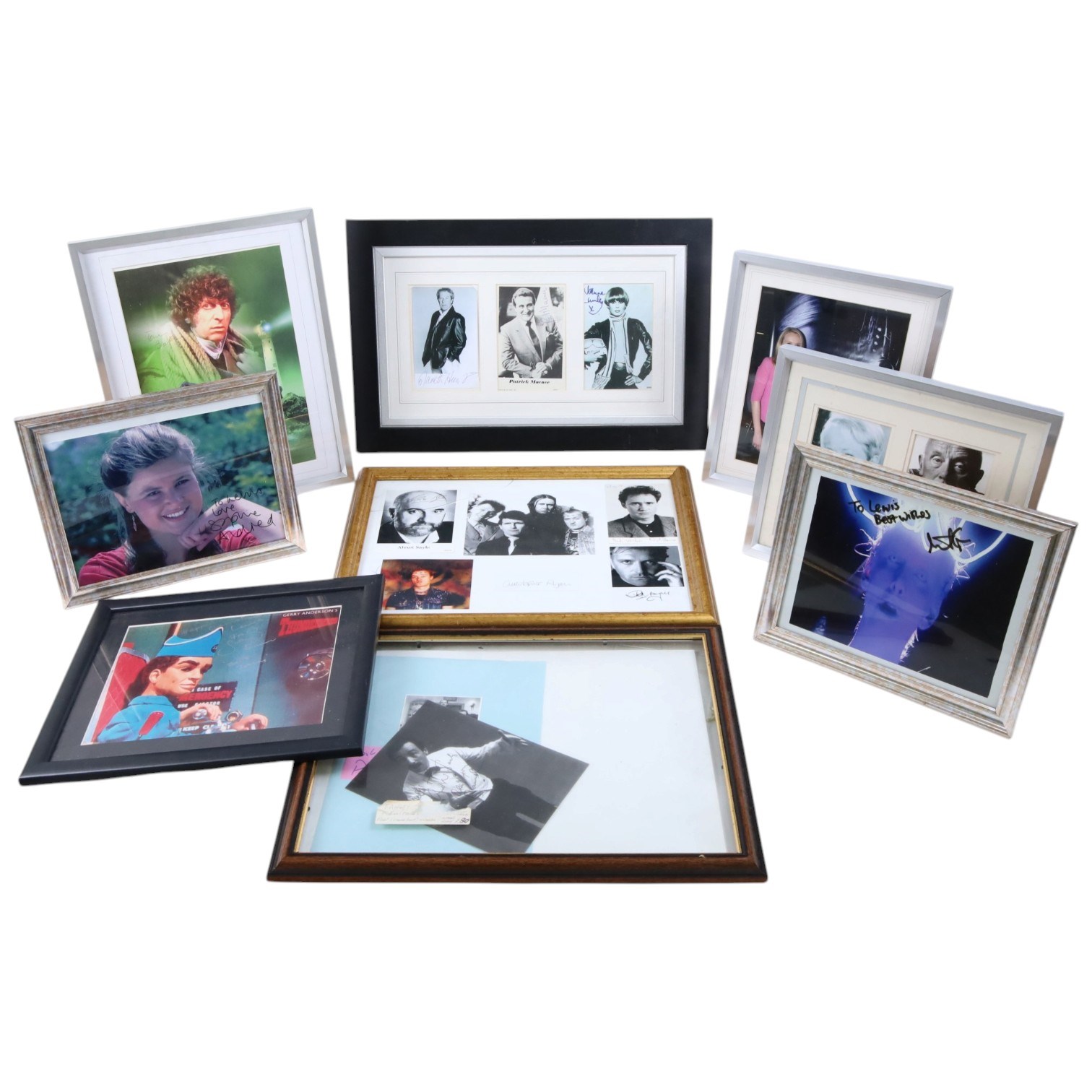Signed TV photographs, including Young Ones montage, Fawlty Towers, New Avengers, Tom Baker, Shane Rimmer (Scott Tracy), One Foot in the Grave, etc, all framed