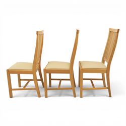 Contemporary oak dining extending table and set of six chairs, with additional leaf  extending to 182cm, chairs with cream upholstered seat