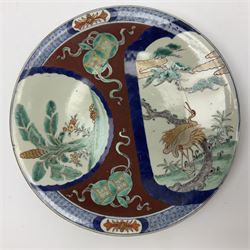 Two 19th century Japanese Imari pattern oval charger together with another circular Imari charger, circular charger D31cm 