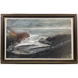 David Baumforth (British 1945-): 'Seagulls Hovering over Little Thornwick Bay Flamborough', mixed media on paper, signed titled and dated '96 on label verso 68cm x 113cm 
Provenance: with Walker Galleries, Harrogate, exhibition label verso