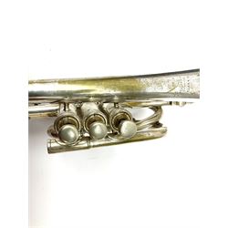 Boosey & Co Class A silver plated cornet no.104710, cased; and Hohner pokerwork style melodeon (2)