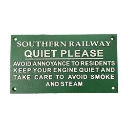 Southern Railway Quiet Please type sign, L27cm - THIS LOT IS TO BE COLLECTED BY APPOINTMENT FROM DUGGLEBY STORAGE, GREAT HILL, EASTFIELD, SCARBOROUGH, YO11 3TX