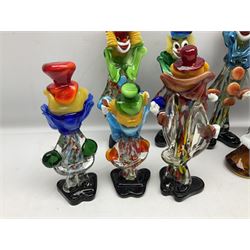 Large quantity of Murano glass clowns, to include larger examples, in two boxes