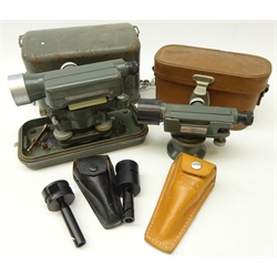  Hilger & Watts Dumpy level SL100-5 213987 in metal case,  another similar level SL10-1 241826 in leatherette case and two Optical squares in leather cases (4)  