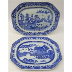  Two 19th century Chinese Export blue and white octagonal meat dishes, L36.5cm   