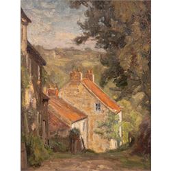 William Edwin Tindall (Scarborough 1863-1938): Street in the Moors, oil on canvas laid on ...