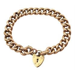 Rose gold curb link bracelet, with yellow gold heart locket clasp, both 9ct hallmarked or tested, approx 19.8gm