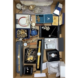 Collection of wristwatches including Zeon, Accurist, Oris, Smith and Sekonda and collection of costume jewellery including brooches, necklaces and earrings