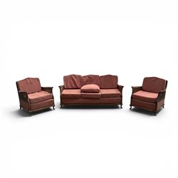 Early 20th century French style bergère conservatory suite, canework back and sides with r...