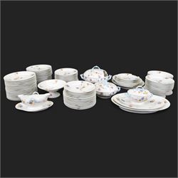 Large dinners service, decorated with violets upon a white ground, including two covered d...