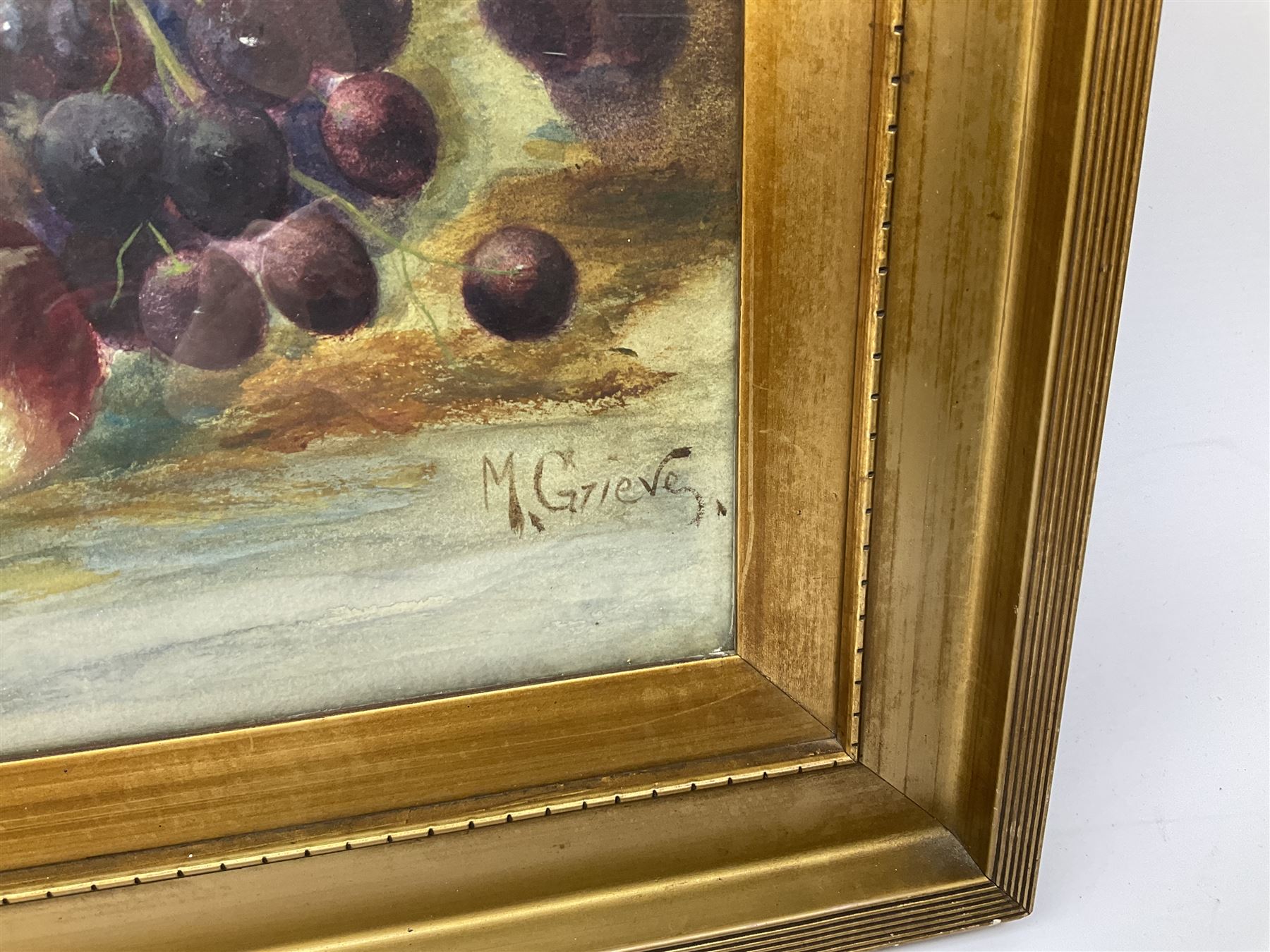 M Grieve (British 20th century): Still Life of Apples and Still Life of Mixed Fruit, pair pastel and watercolours signed 30cm x 45cm (2)