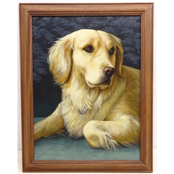  'Jess' - Portrait of a Golden Retriever, oil on board signed by Susan Ker, titled and dated December 1995 verso 49cm x 37cm  
