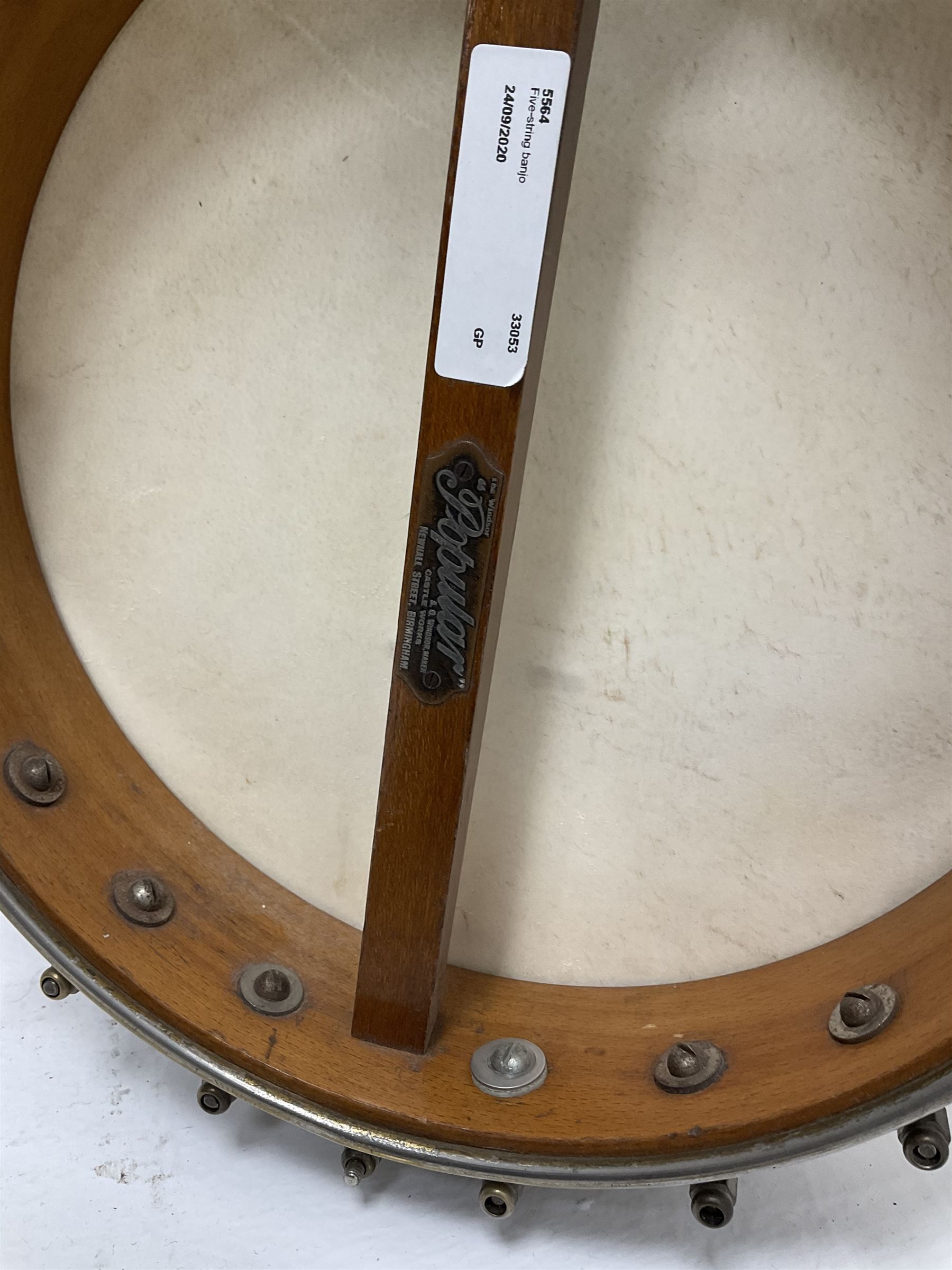 Windsor Popular Model five-string banjo, impressed mark and maker's label L88cm