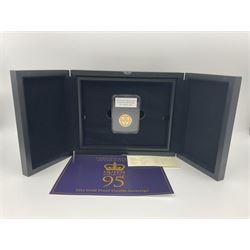Queen Elizabeth II Isle of Man 2022 'Struck on Her Majesty Queen Elizabeth II's 95th Birthday' gold proof double sovereign coin, cased with certificate 