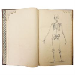 Thomas Hartley Cromek ANWS (British 1809-1873): The Human Skeleton Illustrated & Described 1827/1828, folio manuscript anatomical study album containing twelve pencil anatomical plates after nature with extensive handwritten descriptive text, original half-calf binding titled in gilt with marbled boards, with autograph inscription by Cromek dated Wakefield June 3rd 1859, and associated 1909 letter from J J Foster relating to the album’s provenance

Notes: 
Cromek is best known for his architectural and topographical watercolours, but his early anatomical work is documented. In 1827 he was commissioned by the Leeds surgeon Thomas Teale to produce detailed anatomical drawings, shortly before leaving for Italy in 1830.

The present album relates to this little-known early period. The binding is titled in gilt The Human Skeleton Illustrated & Described by T. H. Cromek, 1827, while Cromek’s autograph inscription, dated Wakefield June 3rd 1859, states that the drawings were made from nature in 1828 and submitted to Sir Astley Cooper, who praised them highly and wished Cromek to work for him as an anatomical draughtsman.

The album is accompanied by a letter dated 26th October 1909 from J. J. Foster, King William’s Hall, Durham, stating that he had in his possession a set of pencil drawings of the human skeleton and separate bones by T. H. Cromek, formerly in the possession of his late brother, James Foster, who had been in practice at Wakefield. The letter repeats the tradition that Sir Astley Cooper had described the drawings as the finest he had seen.

Sir Astley Cooper was one of the leading British surgeons of the early nineteenth century, associated with Guy’s Hospital and the Royal College of Surgeons.