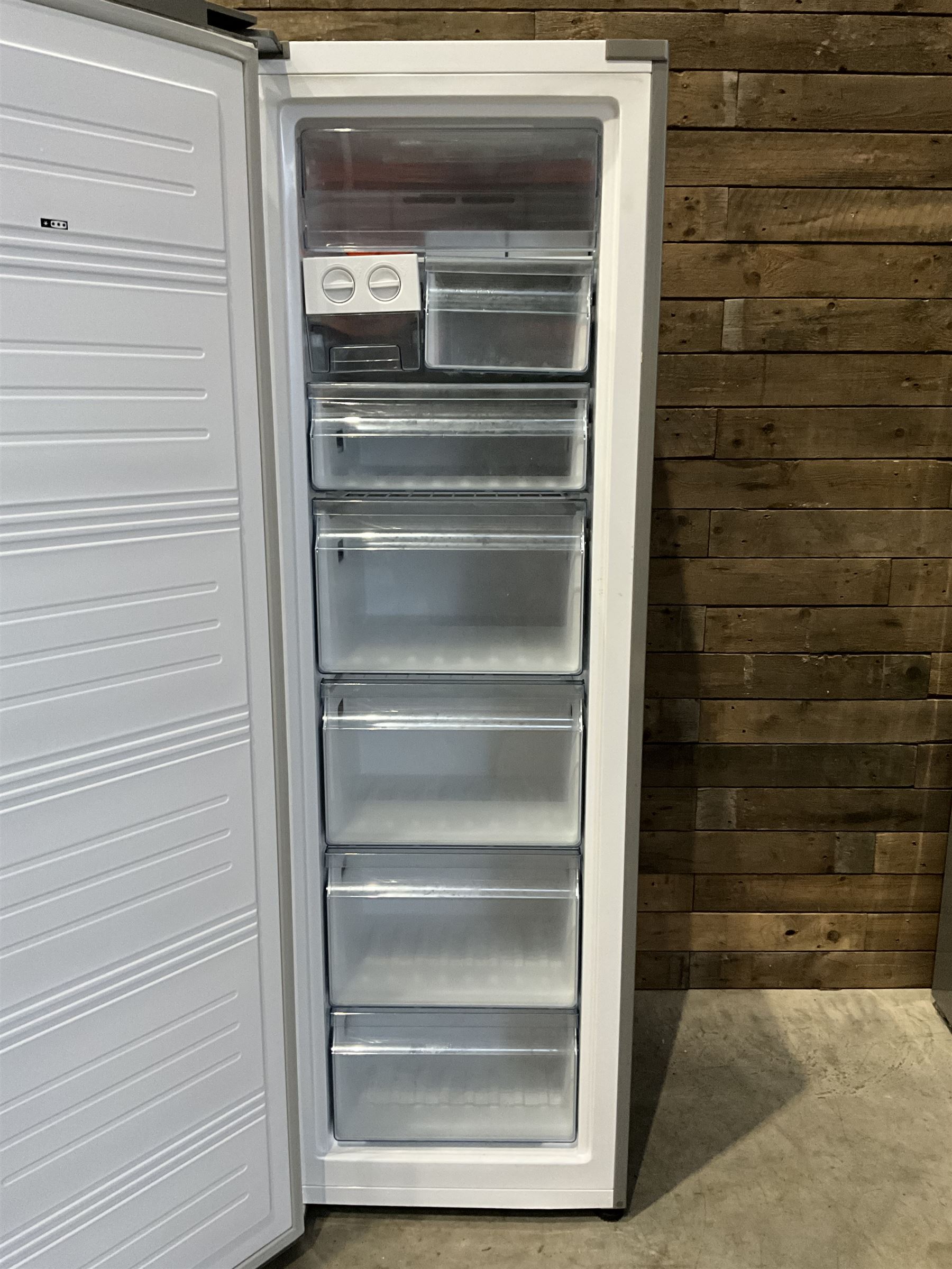 Kenwood upright freezer, eight drawers with ice box, grey finish