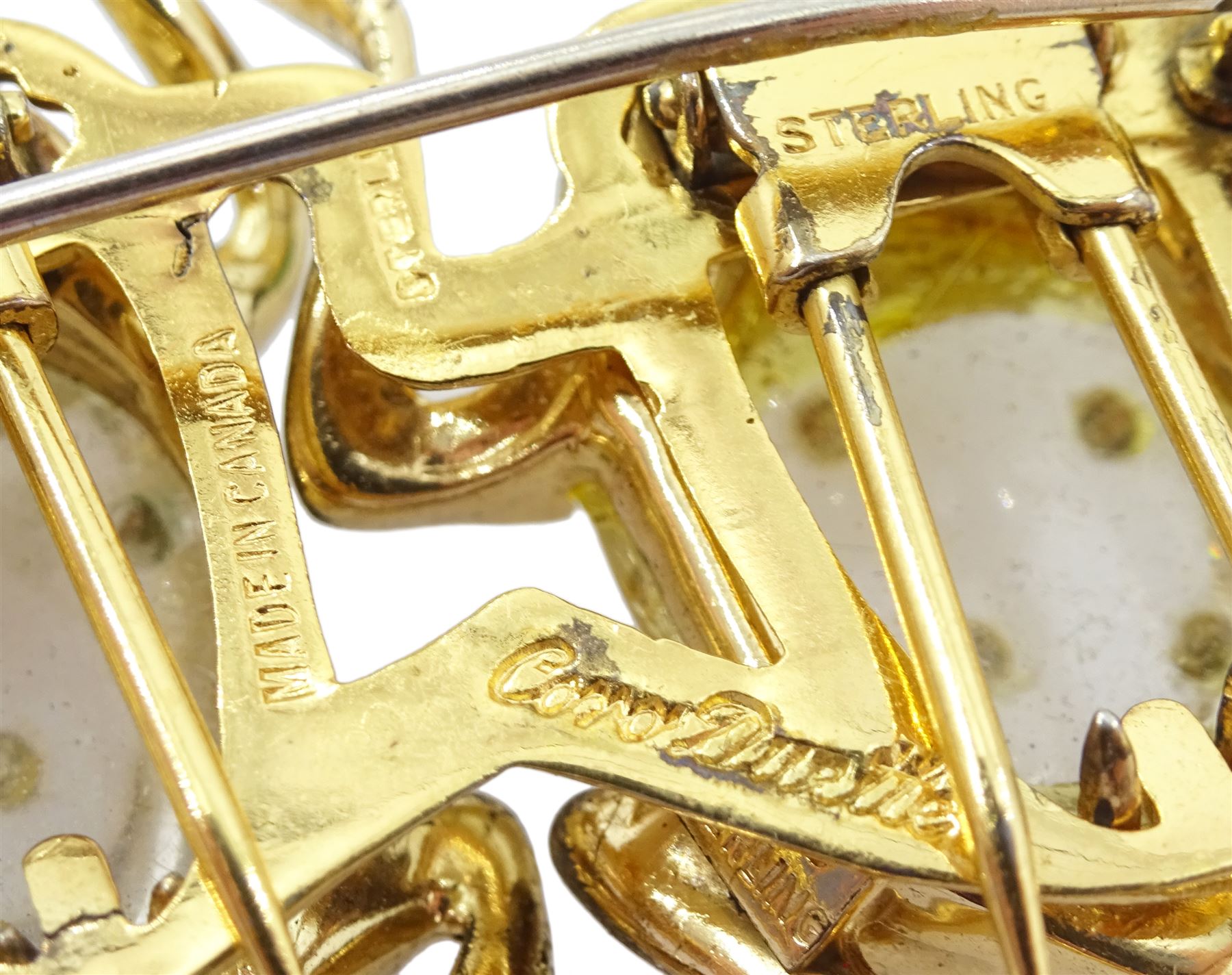 Coro Duette silver-gilt jelly belly frog brooch / detachable clips, stamped sterling