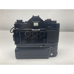 Canon A-1 camera body, serial no. 341014, with 'Canon FD 50mm 1:1.4 S.S.C.' lens, serial no. 12077119 and motor drive MA