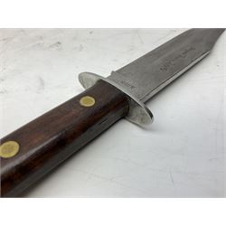 20th century folding bush knife, stamped Whitby, with rosewood handle and steel curved blade of spar hook style, blade length L15cm, together with an 'Original Bowie Knife' by Whitby housed in leather scabbard, L34cm