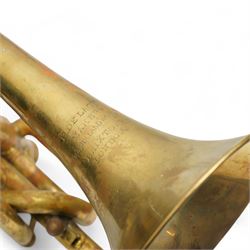 Early 20th Century brass cornet by R. De Lacy of 84 Holland Road, Brixton, London and Paris, in original ebonised case