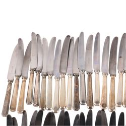 Collection of silver plated cutlery including, ladles, table knives, forks and spoons