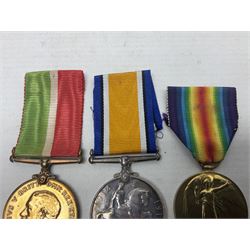 WW1 pair of medals comprising British War Medal and Victory Medal awarded to 2246 Pte. F. Lane York. R.; and WW1 Mercantile Marine Medal to James Carwell-Cooke; all with ribbons (3)