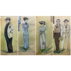 John Cameron Porteous (Canadian 1937-): 'Mrs Warren' 'Vivien' 'Crofts' and 'Rev Samuel Gardner', set four Play Wright pictures from 'Mrs Warren's Profession' signed titled and dated '90, 29cm x 20cm (4)