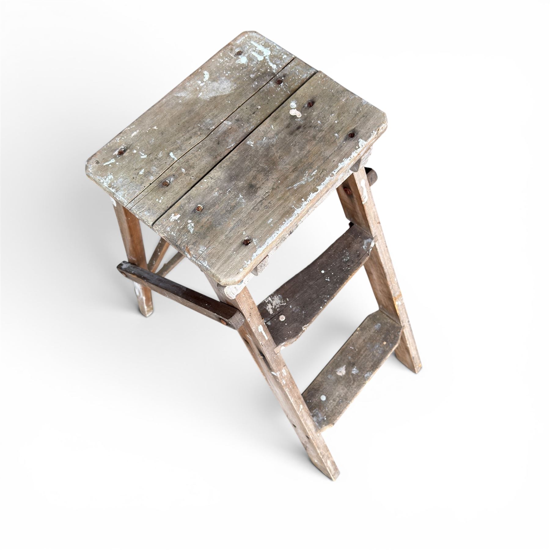 Private woodland walk wooden sign along with large saw and wooden step ladders