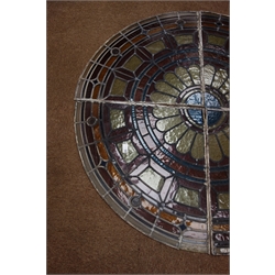  Circular quartered stain glass leaded window, D114cm  