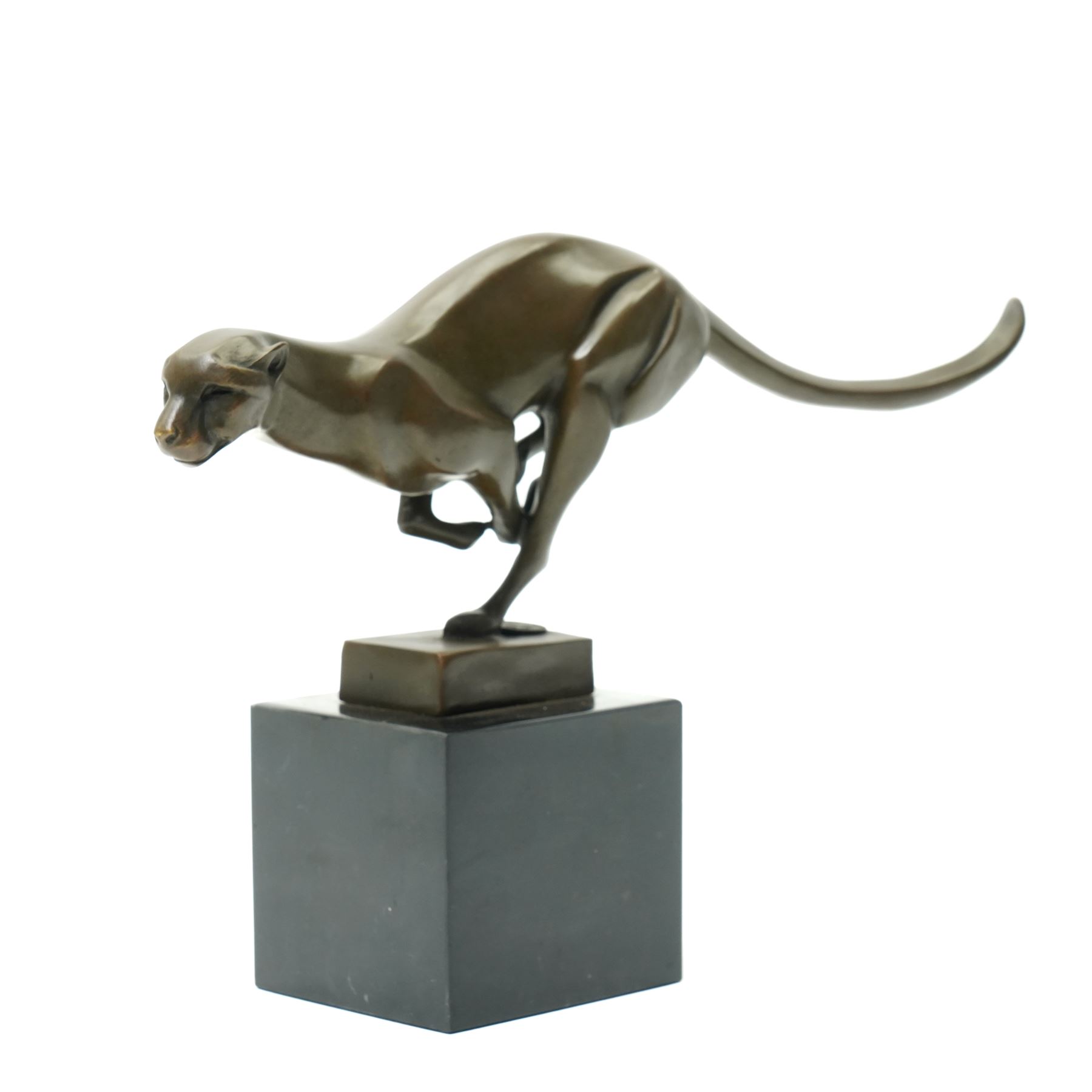 After Milo - Bronze figure of a running Cheetah with foundry mark on a black marble base H20cm
