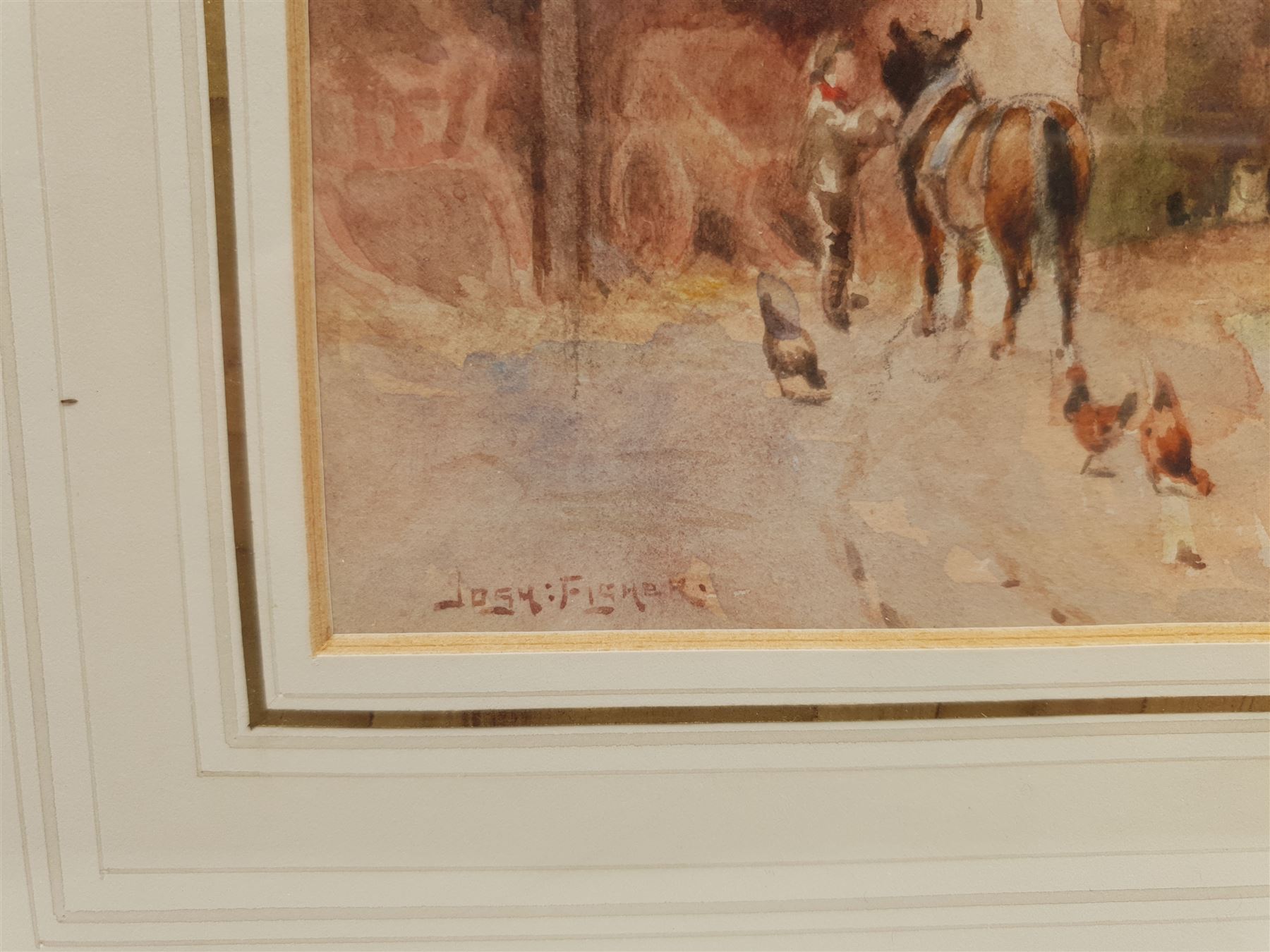 Joshua Fisher (Liverpool 1859-1930): 'Farmyard at Bidston Cheshire', watercolour signed, titled and dated 1911 verso 18cm x 26cm
