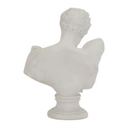 19th century style Parian bust of Hermes, upon socle base, H25.5cm