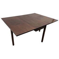 Georgian mahogany drop leaf dining table, gate-leg action base, square moulded supports