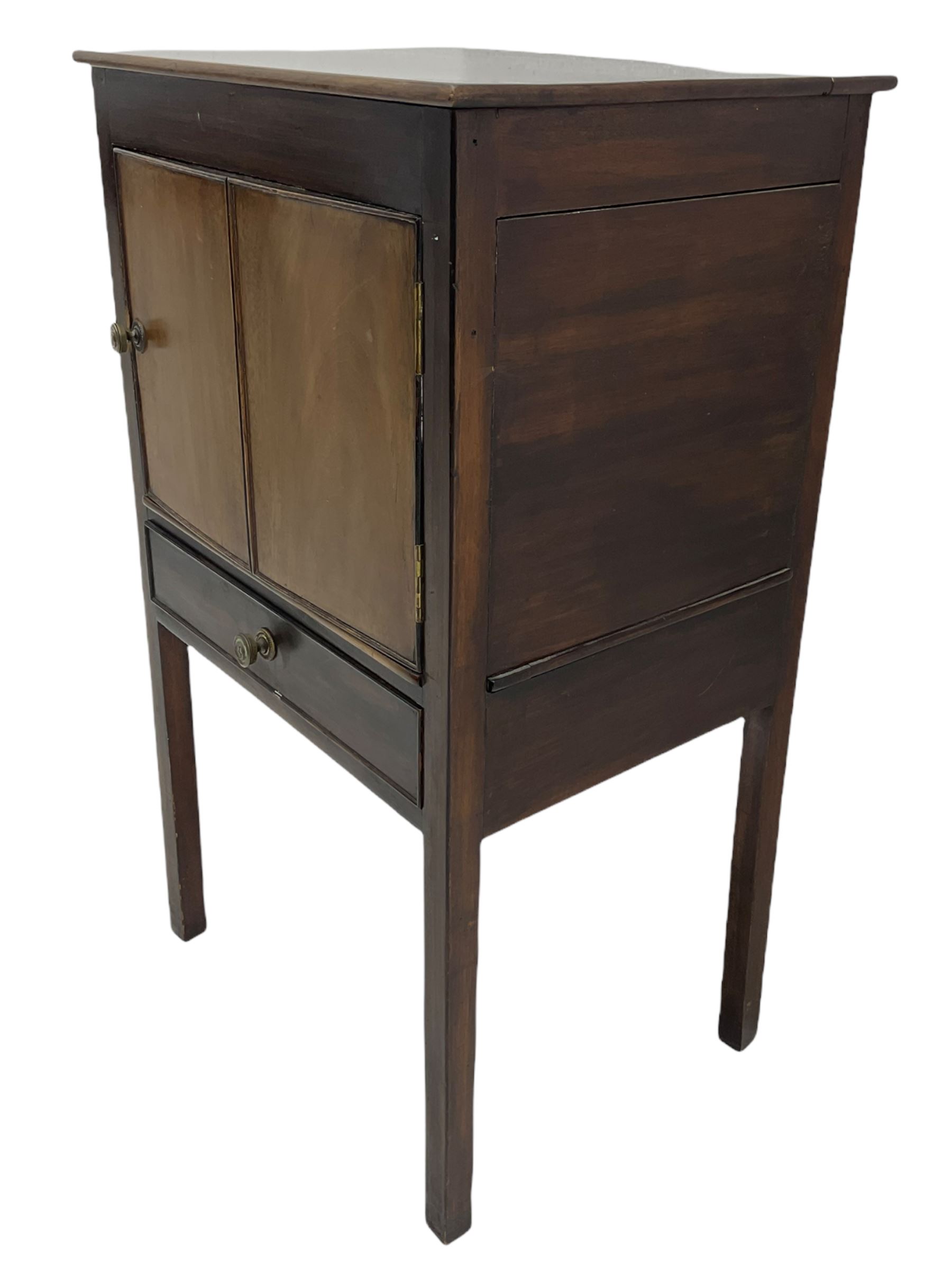 Georgian mahogany night cupboard, enclosed by single door and fitted with single drawer, square supports