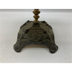 Victorian cast iron and brass stand, decorated with birds and scrolls, H25cm