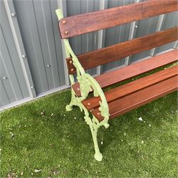 Green painted cast iron and wood slate bench decorated in grapevine - THIS LOT IS TO BE COLLECTED BY APPOINTMENT FROM DUGGLEBY STORAGE, GREAT HILL, EASTFIELD, SCARBOROUGH, YO11 3TX