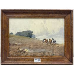 Mary S Hagarty (British fl.1885-1930): Ploughing, watercolour signed 23cm x 33cm