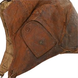 WWI observer's leather flight cap 