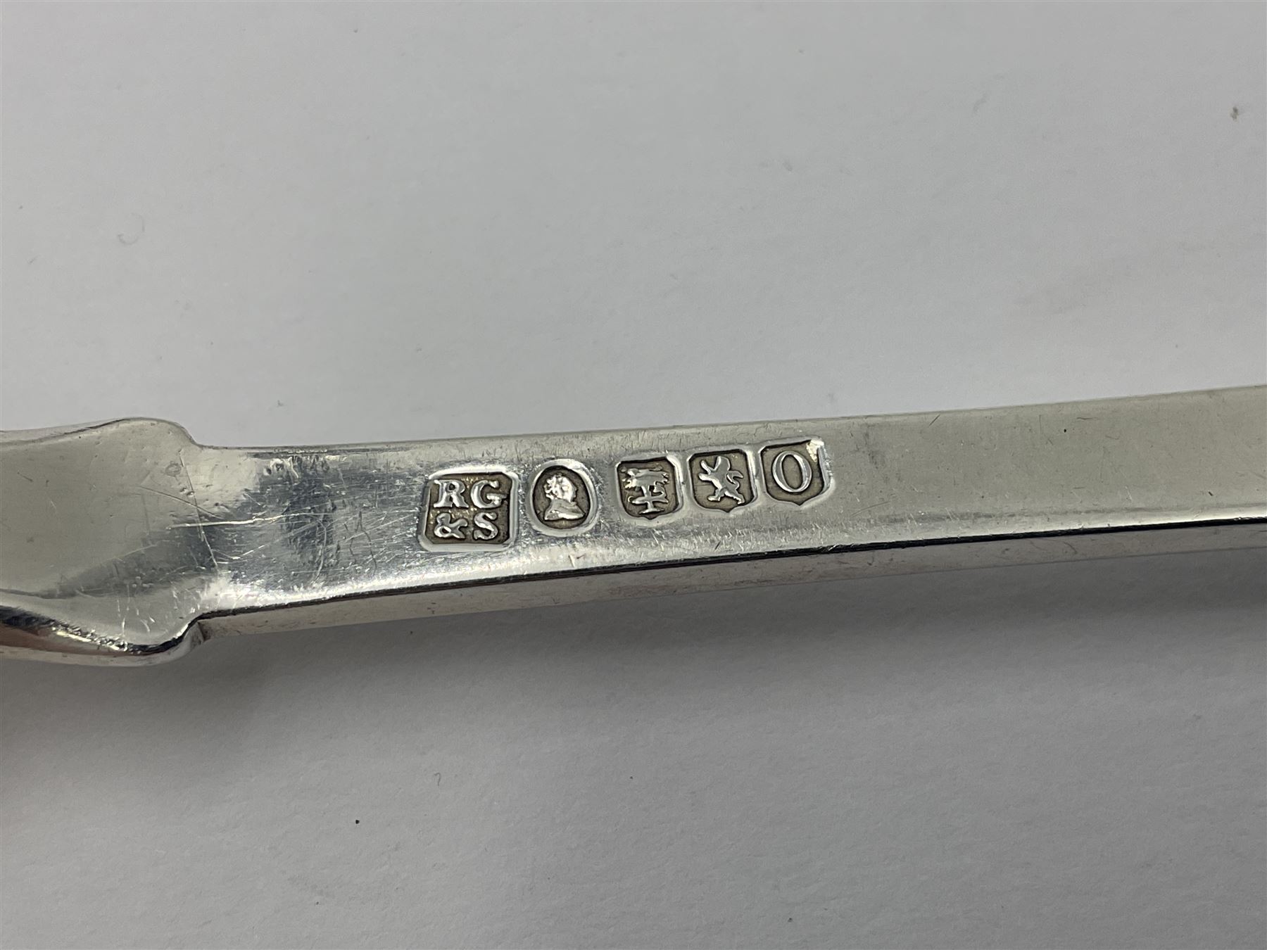 George IV Scottish silver Kings pattern cutlery for six place settings, to include table spoons, table forks, dessert spoons and dessert forks, all engraved with shamrock crest to terminal, hallmarked Robert Gray & Son, Glasgow 1833