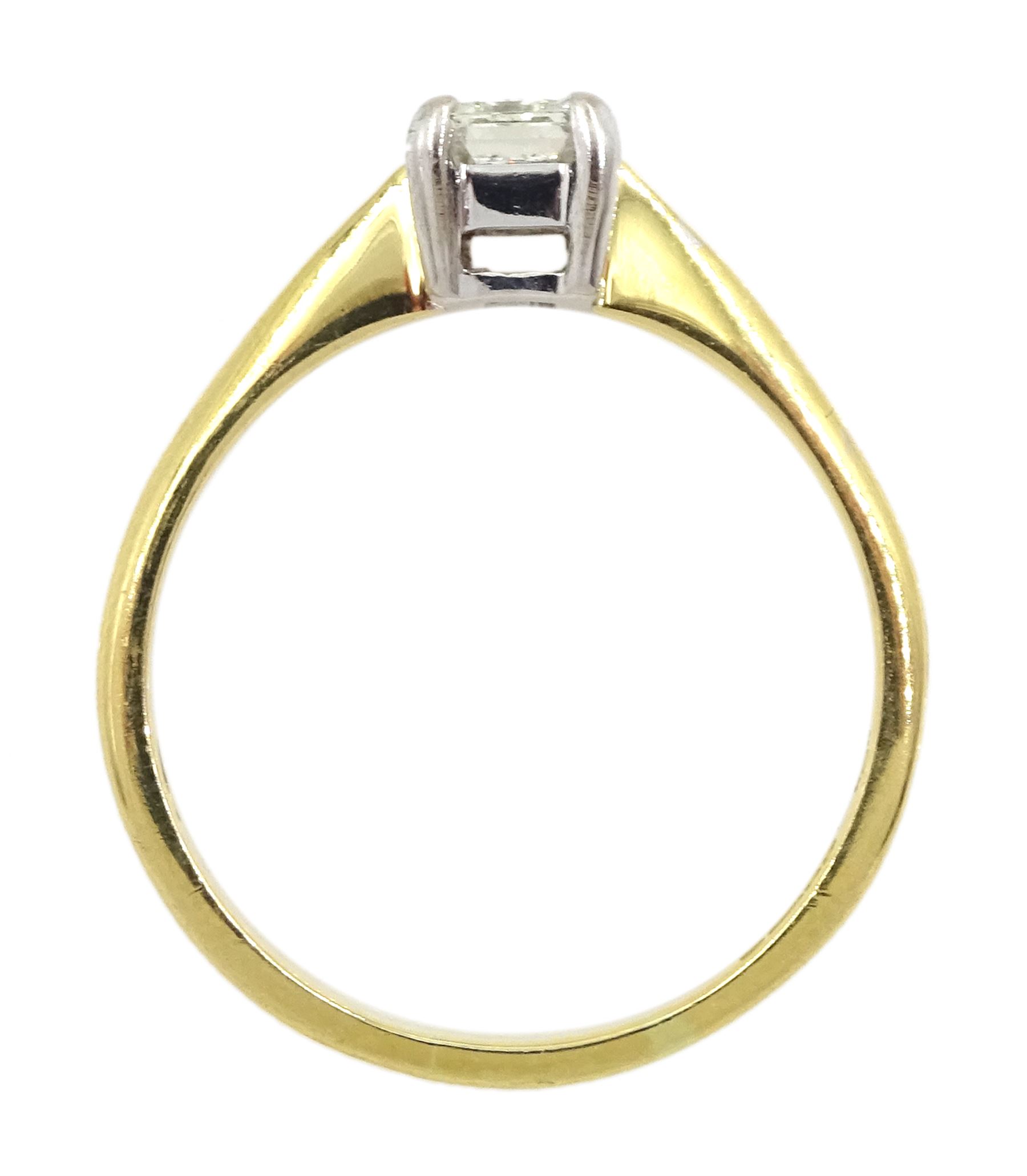 18ct gold single stone emerald cut diamond ring, London 2000, diamond approx 0.50 carat